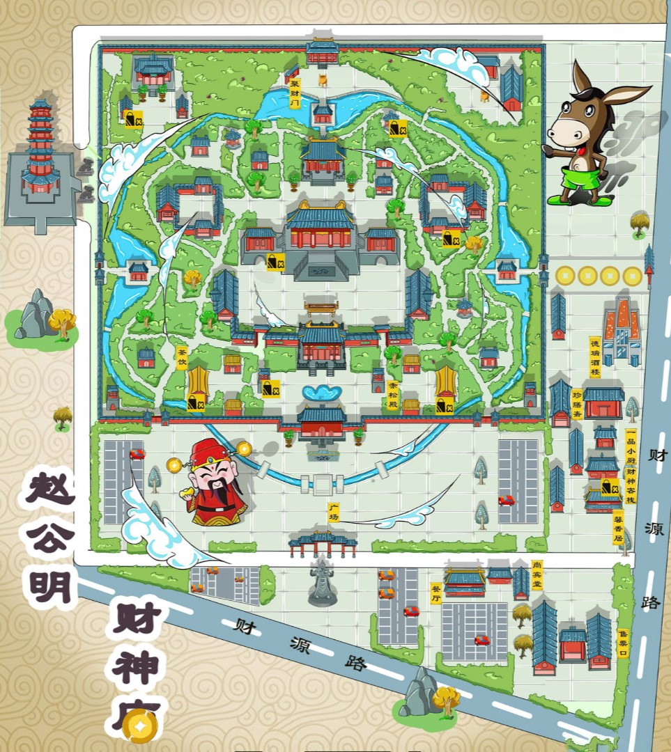 福海寺庙类手绘地图